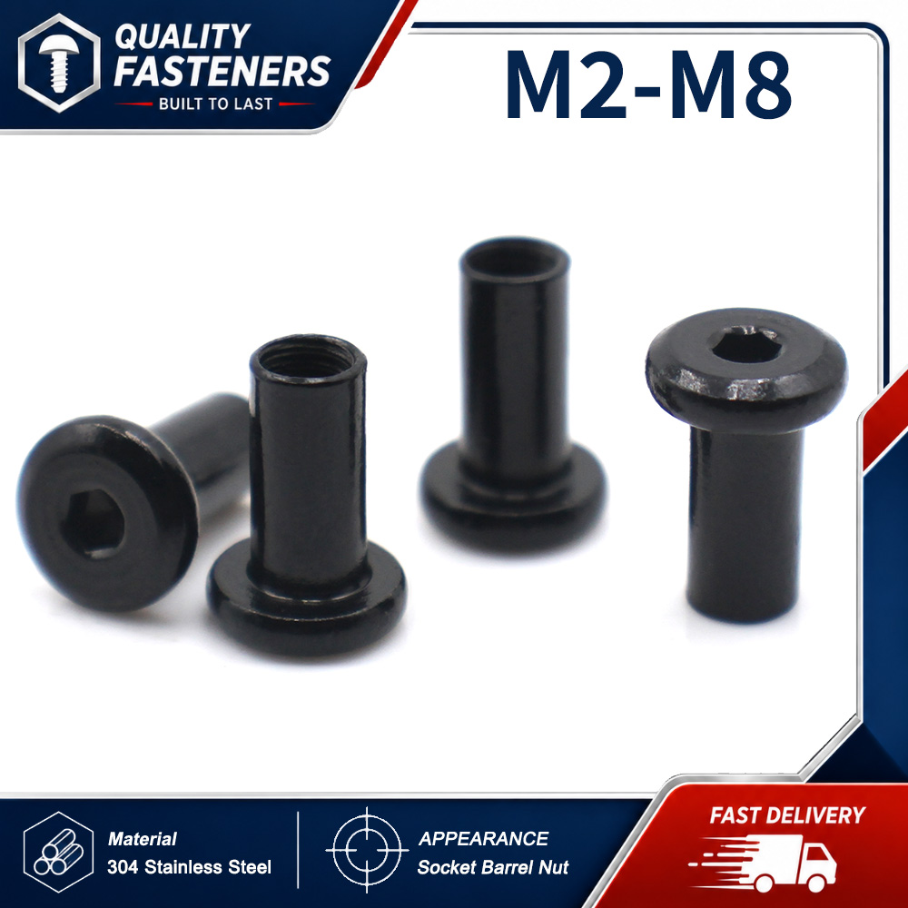 Deck Screw Stainless - 2~5 Stück Schwarze 304 Edelstahl Flachkopf-Sechskant-Zylindermuttern